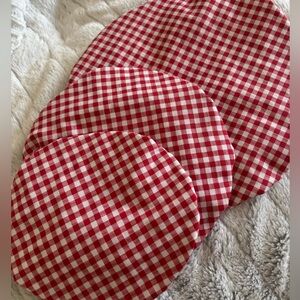 Set of 3 Bowl Covers Gingham RED Floral Print Dough-risers Linens Final Sale